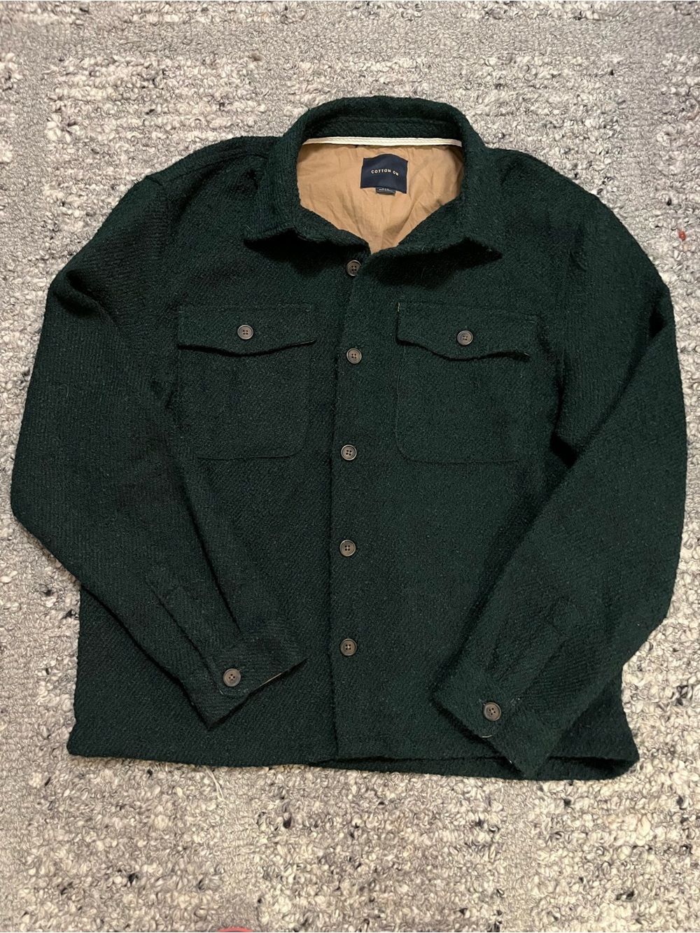 Cotton On Men’s Dark Green Button-Front Shacket